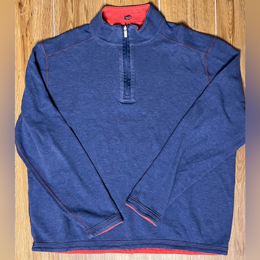 Southern Tide Reversible Men’s Sweatshirt Half Zip / Navy Blue and Red 24”